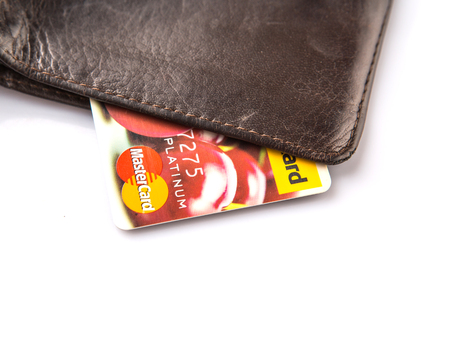 KUALA LUMPUR, MALAYSIA - FEBRUARY 19TH 2015. Mastercard credit card in wallet. Founded in 1966, MasterCard Incorporated is an American multinational financial services corporation.のeditorial素材