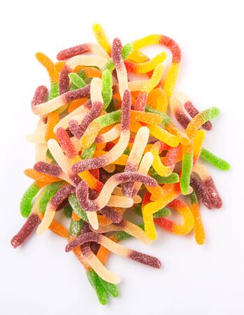 Colorful sugar jelly candy strip over white backgroundの写真素材