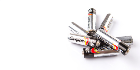 KUALA LUMPUR, MALAYSIA - FEBRUARY 27TH 2015. Used Energizer AA batteries. Energizer Holdings is an American manufacturer of batteries and are sold in over 165 countries worldwide.のeditorial素材