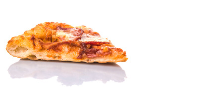 Pepperoni and cheese pizza over white backgroundの写真素材