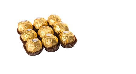 KUALA LUMPUR, MALAYSIA - MARCH 3RD 2015. Introduced in 1982, Ferrero Rocher is a chocolate brand made by Italian manufacturer Ferrero SpA. Ferrero SpA is the biggest chocolate producer in the world.のeditorial素材