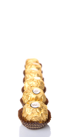 KUALA LUMPUR, MALAYSIA - MARCH 3RD 2015. Introduced in 1982, Ferrero Rocher is a chocolate brand made by Italian manufacturer Ferrero SpA. Ferrero SpA is the biggest chocolate producer in the world.のeditorial素材