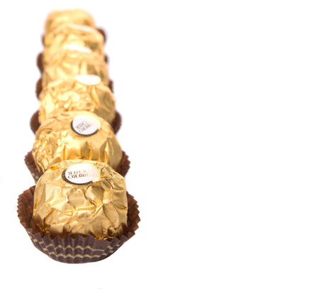 KUALA LUMPUR, MALAYSIA - MARCH 3RD 2015. Introduced in 1982, Ferrero Rocher is a chocolate brand made by Italian manufacturer Ferrero SpA. Ferrero SpA is the biggest chocolate producer in the world.のeditorial素材