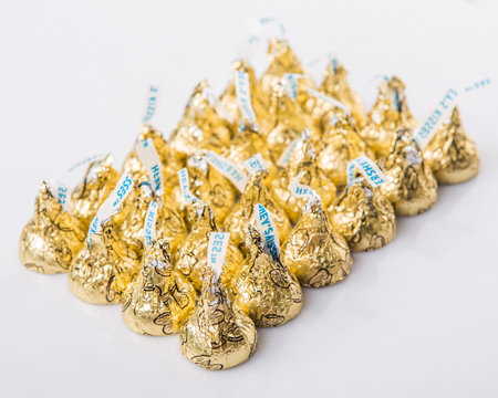 KUALA LUMPUR, MALAYSIA - MARCH 4TH 2015.  First introduced in 1905, Hershey Kisses is a brand of chocolate manufactured by The Hershey Company. Hershey product are sold in over sixty countries.のeditorial素材