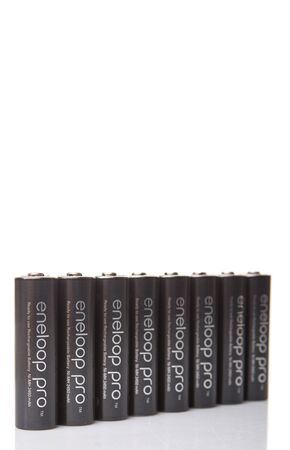 KUALA LUMPUR, MALAYSIA - MARCH 9TH 2015. Eneloop Pro rechargable AA battery. First developed and introduced by Sanyo in 2015, Eneloop was acquired by Panasonic in 2013.のeditorial素材