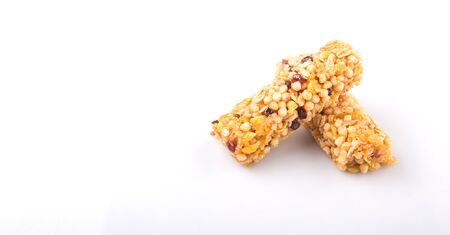 Cereal bar over white backgroundの写真素材