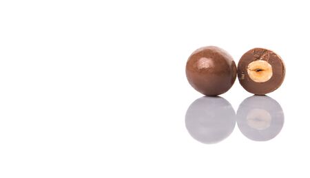 Chocolate balls with over white backgroundの写真素材