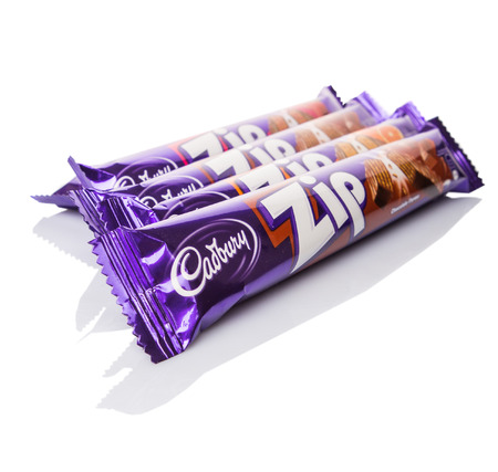 KUALA LUMPUR, MALAYSIA - MARCH 19TH 2015. Cadbury Zip chocolate wafer bar. Owned by Mondelez International, Cadbury is the second largest confectionery brand in the world.のeditorial素材