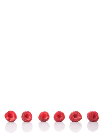 Raspberry fruit over white backgroundの写真素材