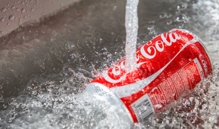 KUALA LUMPUR, MALAYSIA - JANUARY 31ST, 2015. Water droplets on Coca Cola can. Coca Cola drinks are produced and manufactured by The Coca-Cola Company, an American multinational beverage corporation.のeditorial素材