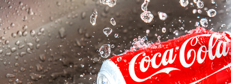 KUALA LUMPUR, MALAYSIA - JANUARY 31ST, 2015. Water droplets on Coca Cola can. Coca Cola drinks are produced and manufactured by The Coca-Cola Company, an American multinational beverage corporation.のeditorial素材