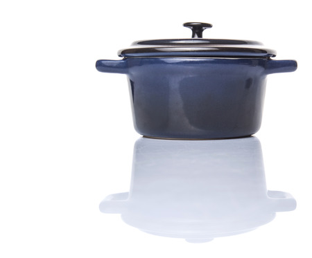 Mini blue empty cocotte single pot over white backgroundの写真素材