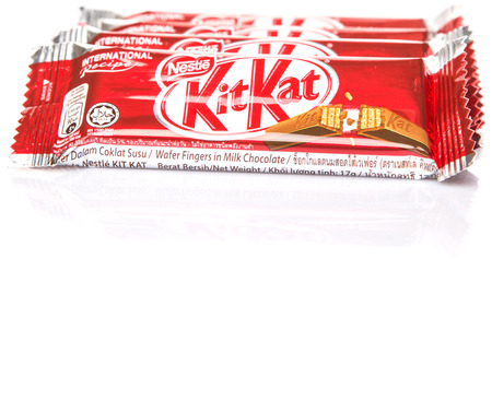 KUALA LUMPUR MALAYSIA, APRIL 21ST 2015. Kit Kat is a chocolate covered wafer bar created in 1911 by Rowntree\'s of York, England. Nestle which acquired Rowntree in 1988 now sells Kit Kat globally.のeditorial素材