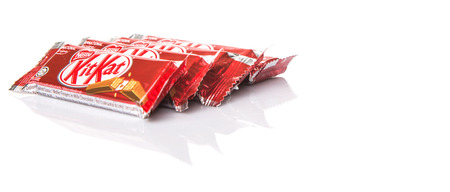 KUALA LUMPUR MALAYSIA, APRIL 21ST 2015. Kit Kat is a chocolate covered wafer bar created in 1911 by Rowntree\'s of York, England. Nestle which acquired Rowntree in 1988 now sells Kit Kat globally.のeditorial素材