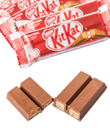 KUALA LUMPUR MALAYSIA, APRIL 21ST 2015. Kit Kat is a chocolate covered wafer bar created in 1911 by Rowntree\'s of York, England. Nestle which acquired Rowntree in 1988 now sells Kit Kat globally.のeditorial素材