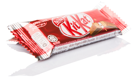KUALA LUMPUR MALAYSIA, APRIL 21ST 2015. Kit Kat is a chocolate covered wafer bar created in 1911 by Rowntree\'s of York, England. Nestle which acquired Rowntree in 1988 now sells Kit Kat globally.のeditorial素材
