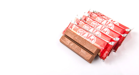 KUALA LUMPUR MALAYSIA, APRIL 21ST 2015. Kit Kat is a chocolate covered wafer bar created in 1911 by Rowntree\'s of York, England. Nestle which acquired Rowntree in 1988 now sells Kit Kat globally.のeditorial素材