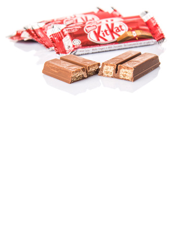 KUALA LUMPUR MALAYSIA, APRIL 21ST 2015. Kit Kat is a chocolate covered wafer bar created in 1911 by Rowntree\'s of York, England. Nestle which acquired Rowntree in 1988 now sells Kit Kat globally.のeditorial素材