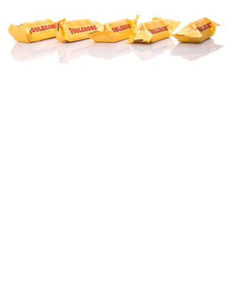 KUALA LUMPUR, MALAYSIA - APRIL 22ND, 2015. Created by Theodor Tobler in 1908,  Toblerone is a Swiss triangular chocolate bar brand owned by American Mondelez International.のeditorial素材