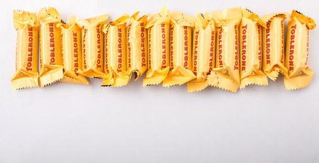 KUALA LUMPUR, MALAYSIA - APRIL 22ND, 2015. Created by Theodor Tobler in 1908,  Toblerone is a Swiss triangular chocolate bar brand owned by American Mondelez International.のeditorial素材