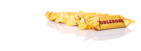 KUALA LUMPUR, MALAYSIA - APRIL 22ND, 2015. Created by Theodor Tobler in 1908,  Toblerone is a Swiss triangular chocolate bar brand owned by American Mondelez International.のeditorial素材