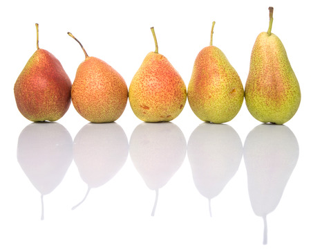 South African forelle pear fruit over white backgroundの写真素材