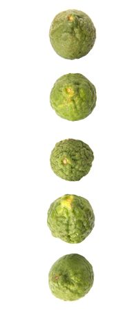 Kaffir or makrut lime over white backgroundの写真素材