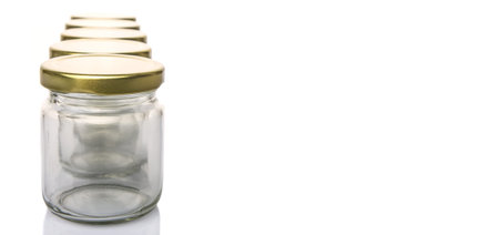 Empty mason jars over white backgroundの写真素材