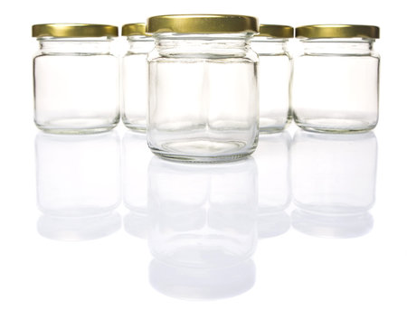 Empty mason jars over white backgroundの写真素材