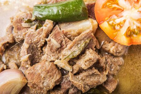 Malaysian dish of beef korma on white plateの写真素材