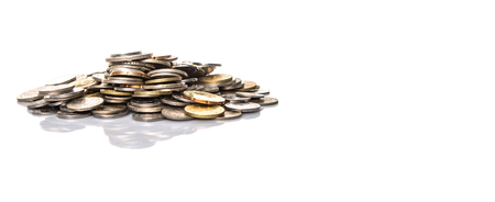 Malaysian coins over white backgroundの写真素材