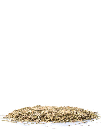 Dried rosemary herb leaves over white backgroundの写真素材
