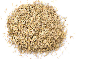 Dried rosemary herb leaves over white backgroundの写真素材