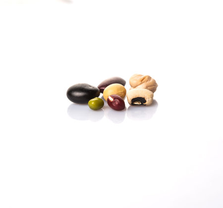 Black eye peas mung bean adzuki beans soy beans black beans and red kidney beans on white background