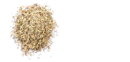 Dried thyme herbs over white backgroundの写真素材