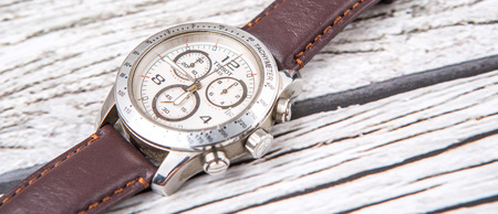 PUTRAJAYA, MALAYSIA - JULY 14TH, 2015. Old Tissot men's wrist watch. Founded in 1853, Tissot is a luxury Swiss watchmaking company. Tissot watches is sold in 160 countries around the world.のeditorial素材