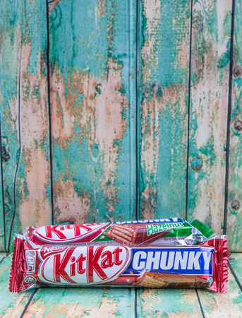 PUTRAJAYA, MALAYSIA, JULY 21ST, 2015. Kit Kat is a chocolate covered wafer bar created in 1911 by Rowntree's of York, England. Nestle which acquired Rowntree in 1988 now sells Kit Kat globally.のeditorial素材