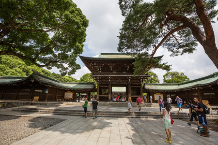 TOKYO, JAPAN - AUGUST 16TH 2015. Meiji Shrine, located in Shibuya, Tokyo, is the Shinto shrine, dedicated to the deified spirits of Emperor Meiji, the 122nd Emperor of Japan and his wife.のeditorial素材