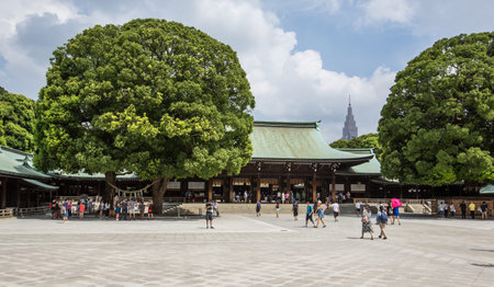 TOKYO, JAPAN - AUGUST 16TH 2015. Meiji Shrine, located in Shibuya, Tokyo, is the Shinto shrine, dedicated to the deified spirits of Emperor Meiji, the 122nd Emperor of Japan and his wife.のeditorial素材