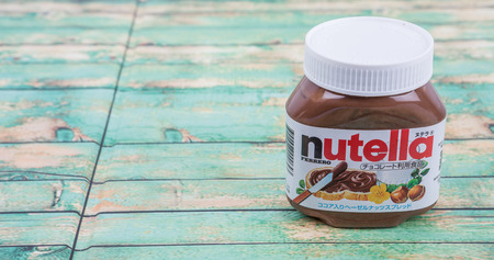 TOKYO, JAPAN - 2ND OCTOBER, 2015. First introduced in 1964 Nutella is the brand name of an Italian sweetened hazelnut chocolate spread and manufactured by the Italian company Ferrero.のeditorial素材