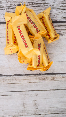 TOKYO, JAPAN - 4TH OCTOBER 2015. Created by Theodor Tobler in 1908, Toblerone is a Swiss triangular chocolate bar brand owned by American Mondelez International.のeditorial素材