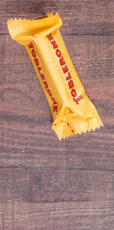 TOKYO, JAPAN - 4TH OCTOBER 2015. Created by Theodor Tobler in 1908, Toblerone is a Swiss triangular chocolate bar brand owned by American Mondelez International.のeditorial素材