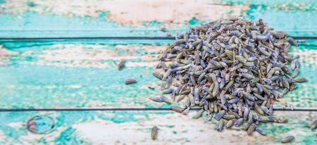 Dried lavender herbal tea over wooden backgroundの写真素材