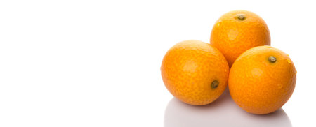 Fresh kumquat fruits over white backgroundの写真素材