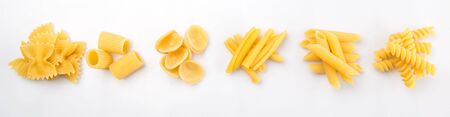 Various italian pasta shape over white backgroundの写真素材