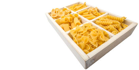 Various italian pasta shape over white backgroundの写真素材