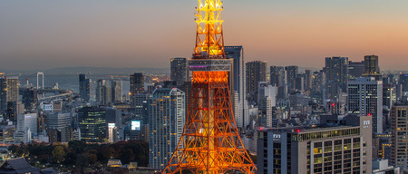 TOKYO, JAPAN - 6TH DECEMBER 2015. View of Tokyo Tower and surrounding Tokyo metropolitan areas at...
