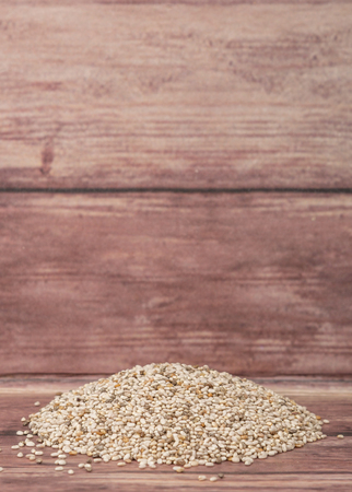 White chia seed over wooden backgroundの写真素材