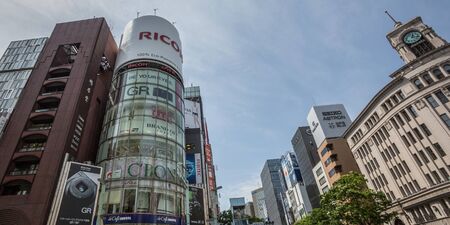 GINZA,TOKYO, JAPAN - MAY 6TH, 2016. Tourists and locals walking in Ginza Street, an upscale and popular shopping district in Tokyo.のeditorial素材