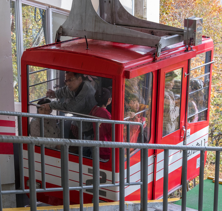 NIKKO, JAPAN - OCTOBER 22ND, 2016. Cable car at Akechidaira, Nikko, Japan. Nikko is the main tourist destination for locals and foreign tourist in Japan.のeditorial素材